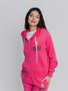Polo by Ralph Lauren Hot Pink Full-Zip Hoodie with Logo